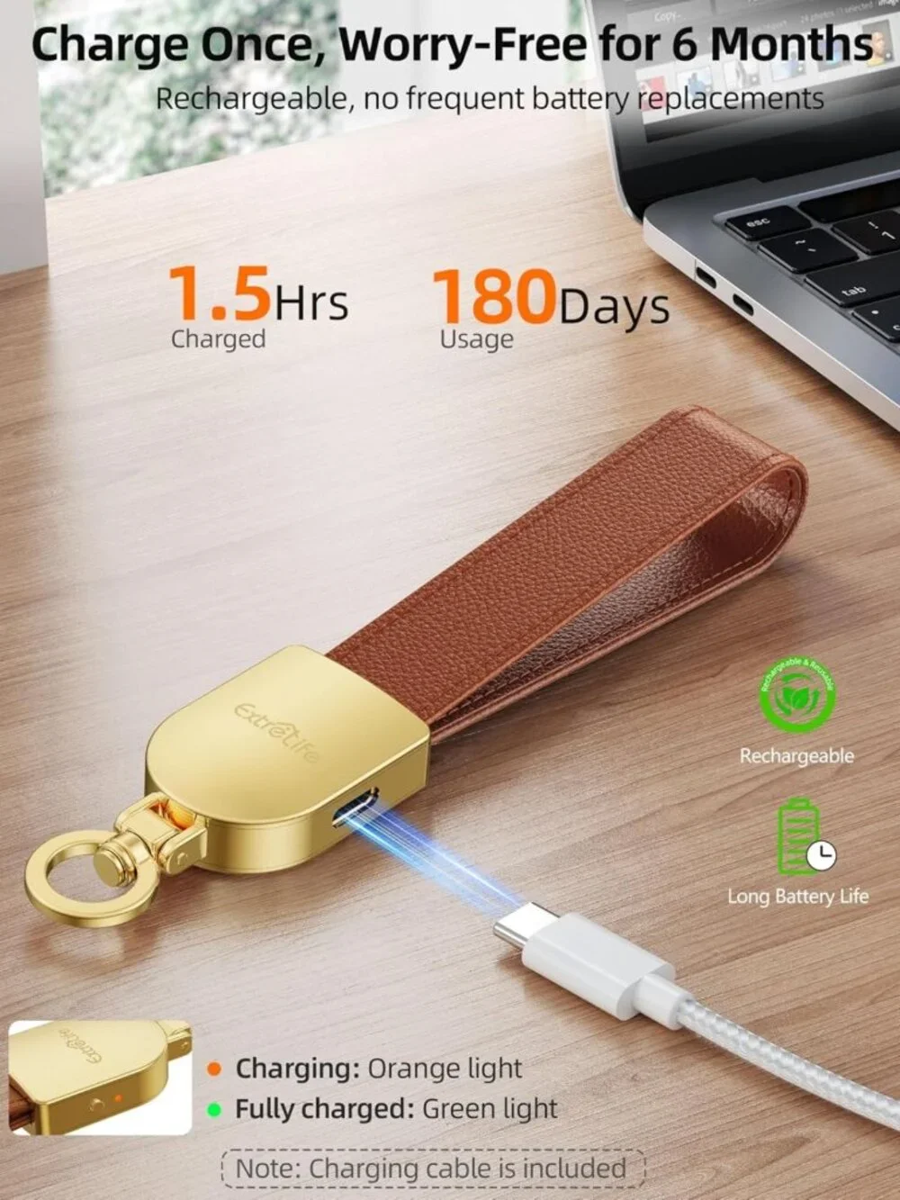 Leather Keychain with GPS Tracker - Compatible with Apple Find My, Smart Key